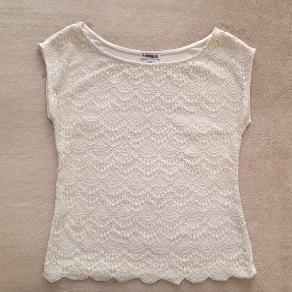Express women cream lace front boatneck top size xs - Picture 1 of 6